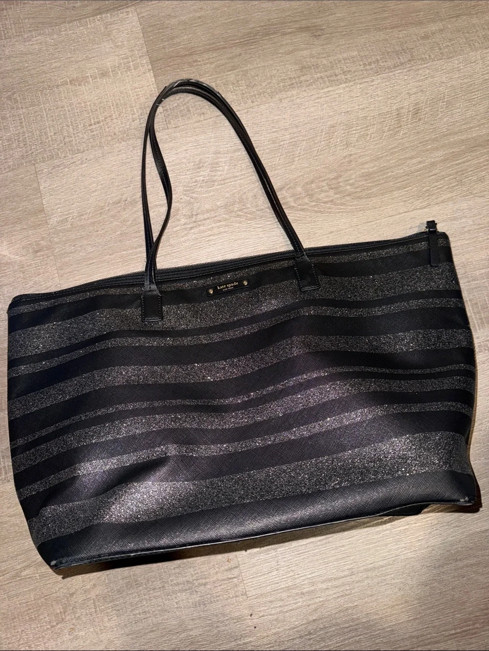 Kate Spade Haven Lane Hani Glitter Stripe Tote Black/Silver